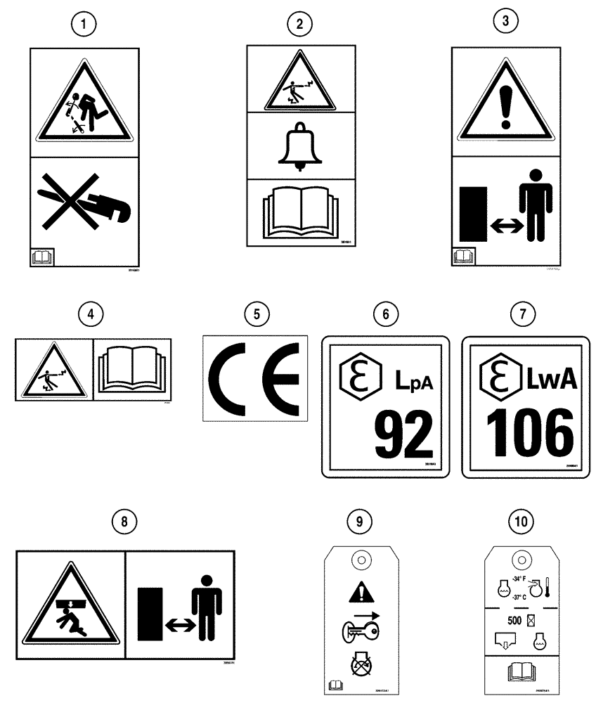 Схема запчастей Case 6010 - (09-34) - DECALS, DUTCH, EUROPEAN ENGLISH, FRENCH, GERMAN, ITALIAN, POLISH, RUSSIAN, SPANISH (90) - PLATFORM, CAB, BODYWORK AND DECALS