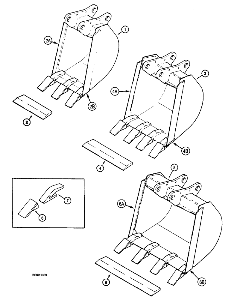 Схема запчастей Case 660 - (9-036) - BACKHOE BUCKETS (09) - CHASSIS/ATTACHMENTS