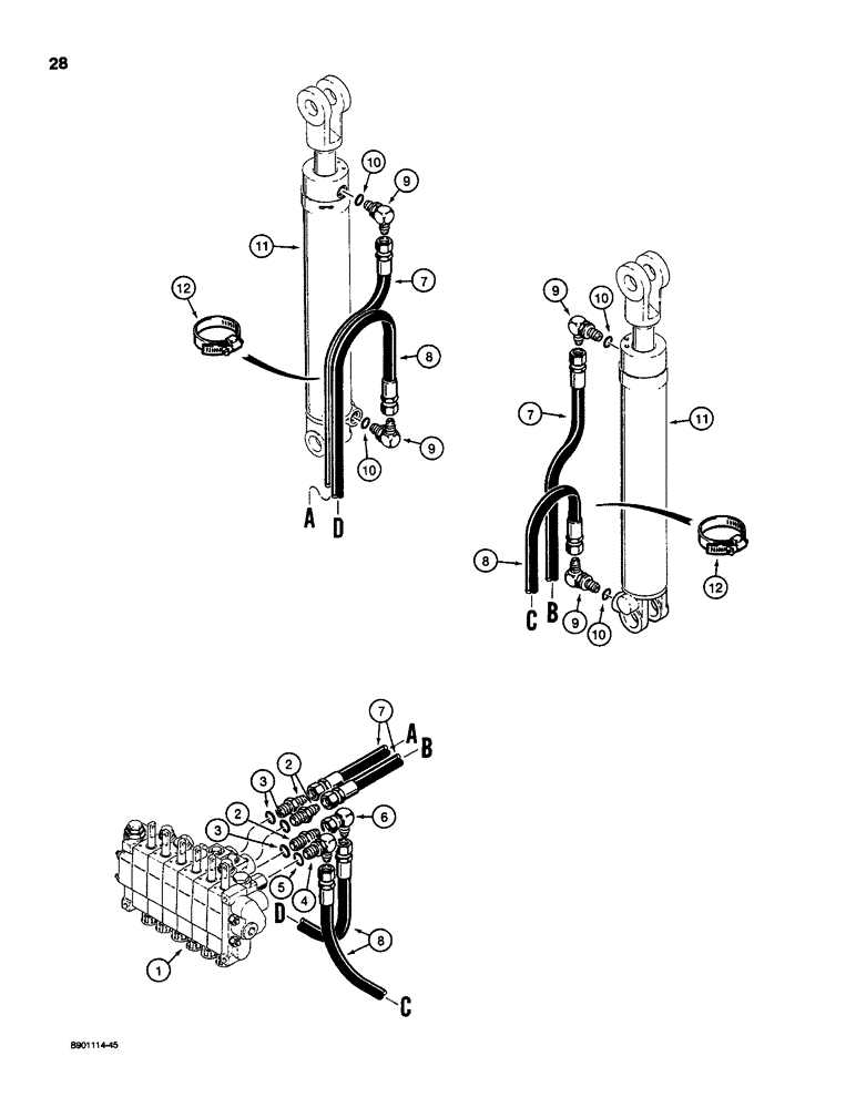 Схема запчастей Case D100XR - (8-028) - STABILIZER CYLINDER HYDRAULIC CIRCUIT, USED ON 1835C, 1840 & 1845C UNI-LOADERS W/ KONTAK VALVE 