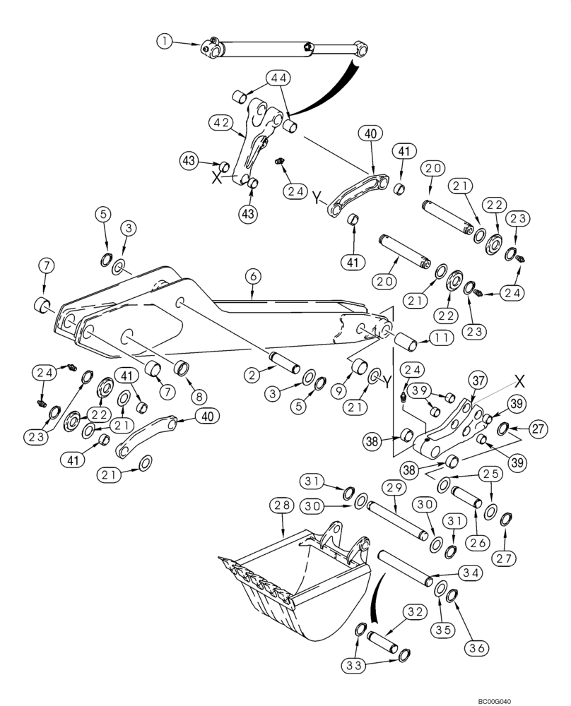 Схема запчастей Case 590SM - (09-23) - BACKHOE - ARM AND BUCKET (09) - CHASSIS/ATTACHMENTS