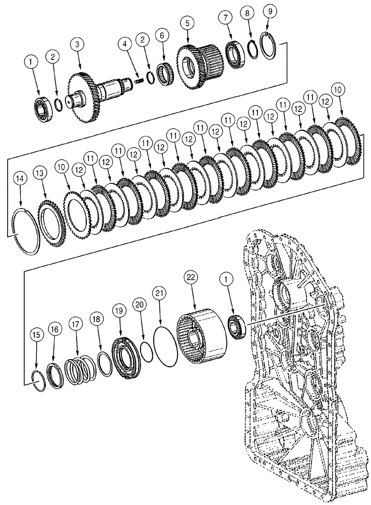 Схема запчастей Case 621C - (06-036) - TRANSMISSION CLUTCH ASSEMBLY, FORWARD (06) - POWER TRAIN