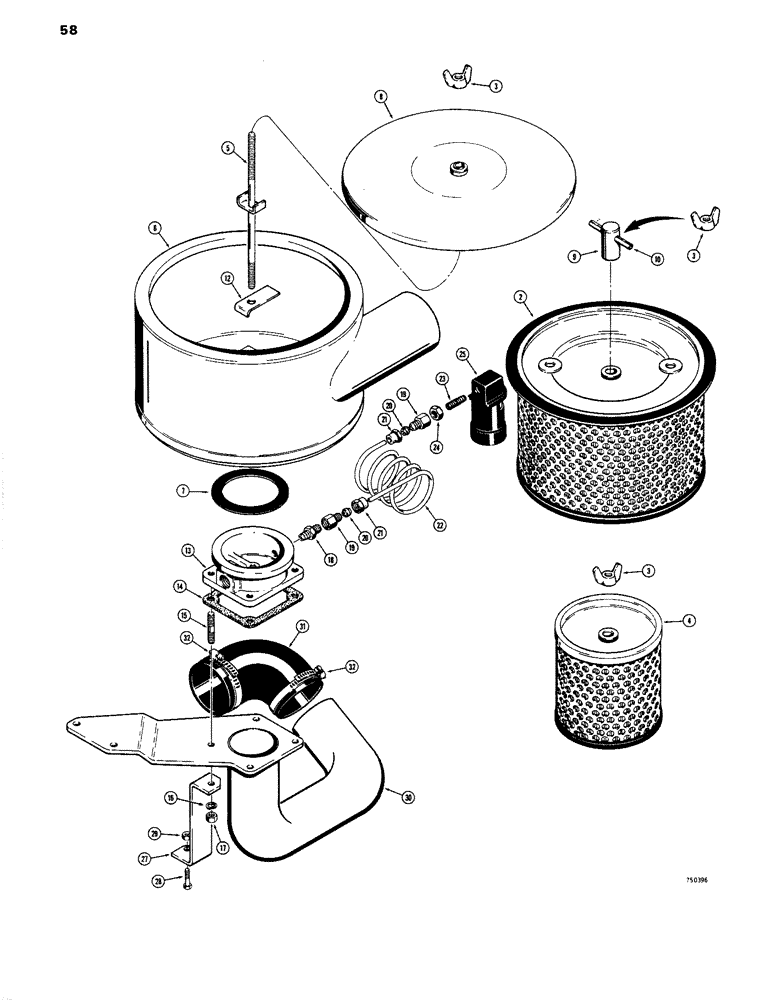 Схема запчастей Case W14 - (058) - AIR CLEANER AND RELATED PARTS (02) - ENGINE