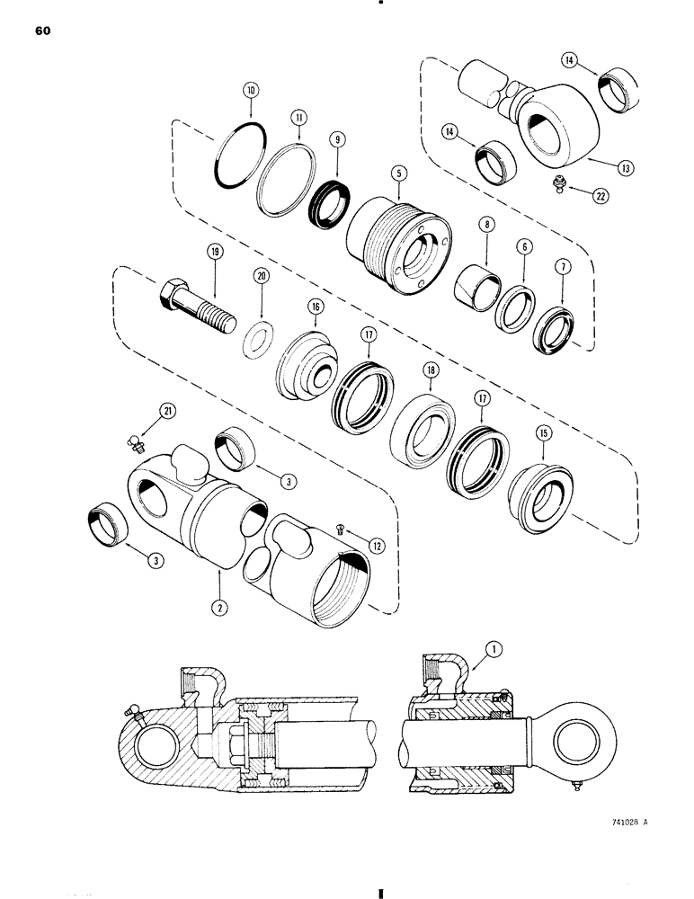 Схема запчастей Case 35 - (060) - G32079 DIPPER CYLINDER, WITH TWO PIECE PISTON 