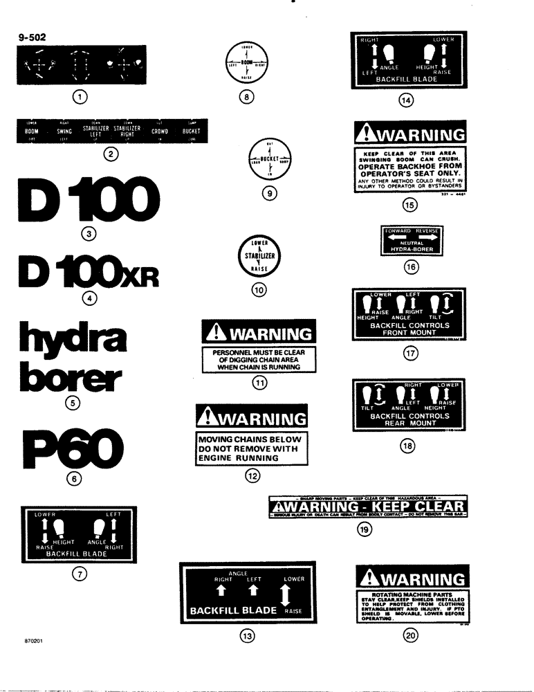 Схема запчастей Case DH4B - (9-502) - DECALS, FRONT AND REAR MOUNTED ATTACHMENTS (09) - CHASSIS/ATTACHMENTS