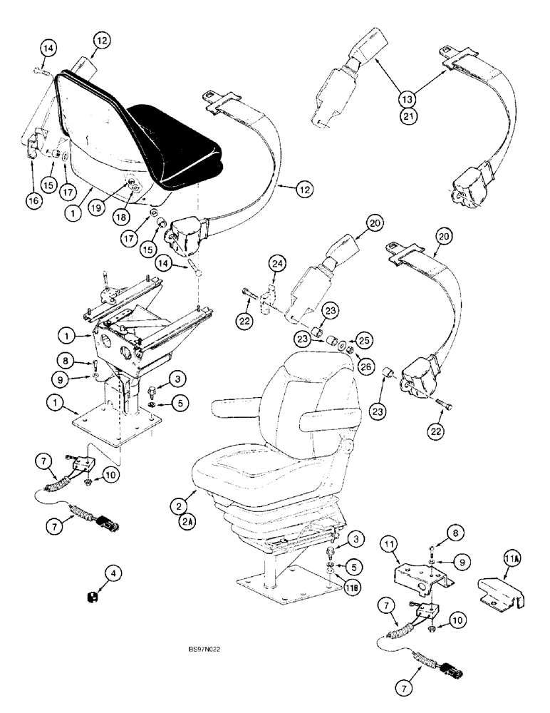 Схема запчастей Case 580L - (9-076) - SEATS AND MOUNTING PARTS, 580L MODELS (09) - CHASSIS/ATTACHMENTS