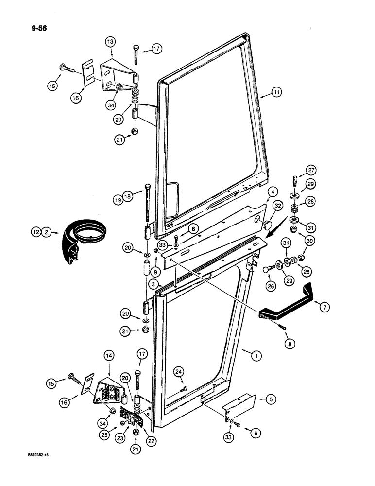 Схема запчастей Case W14C - (9-56) - CAB DOOR AND WINDOW MOUNTING, (INSIDE OF LEFT-HAND DOOR AND (09) - CHASSIS/ATTACHMENTS