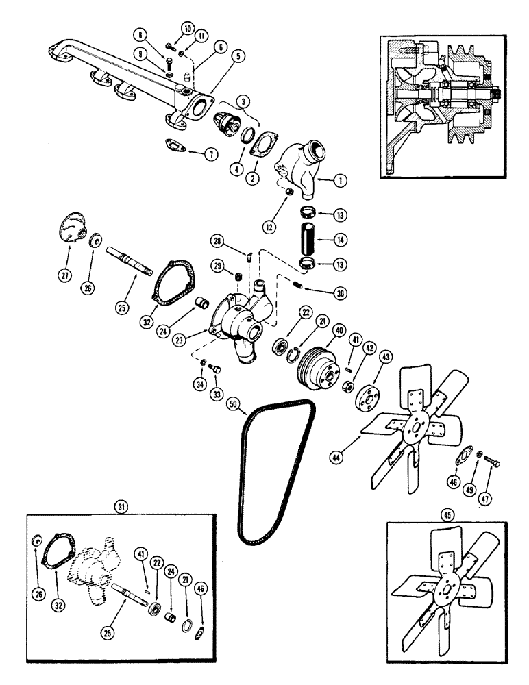 Схема запчастей Case W7 - (006) - WATER PUMP AND ATTACHING PARTS, 301 DIESEL AND 284 SPARK IGNITION ENG. (02) - ENGINE