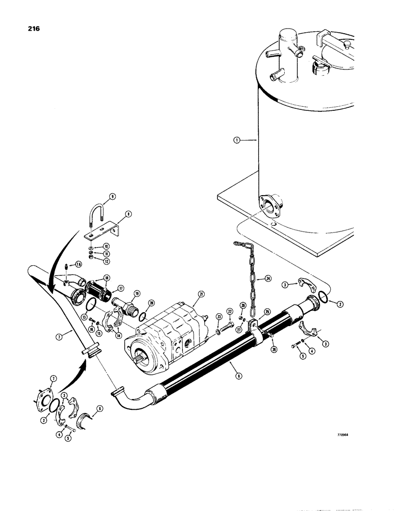 Схема запчастей Case W24B - (216) - BASIC HYDRAULIC CIRCUIT, PUMP TO RESERVOIR (08) - HYDRAULICS