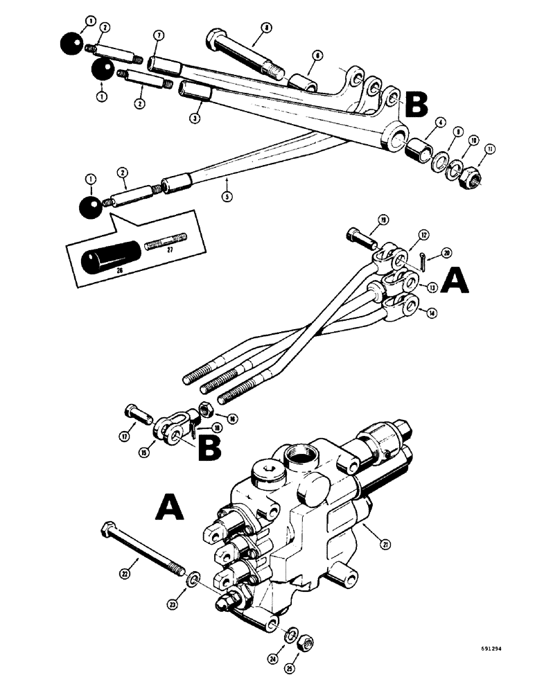 Схема запчастей Case W7 - (266) - LOADER CONTROL VALVE AND LEVERS, 3 SPOOL VALVE (08) - HYDRAULICS