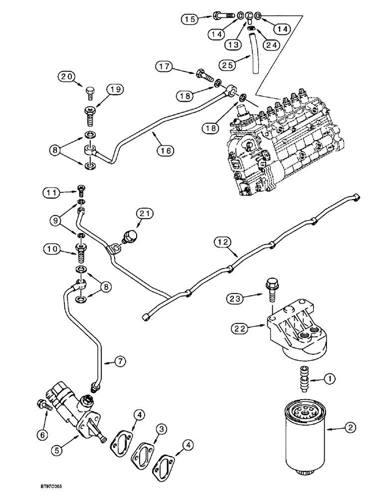 Схема запчастей Case 9030B - (3-18) - FUEL FILTER AND LIFT PUMP, 6T-590 EMISSIONS CERTIFIED ENGINE, P.I.N. DAC03#2001 AND AFTER (03) - FUEL SYSTEM