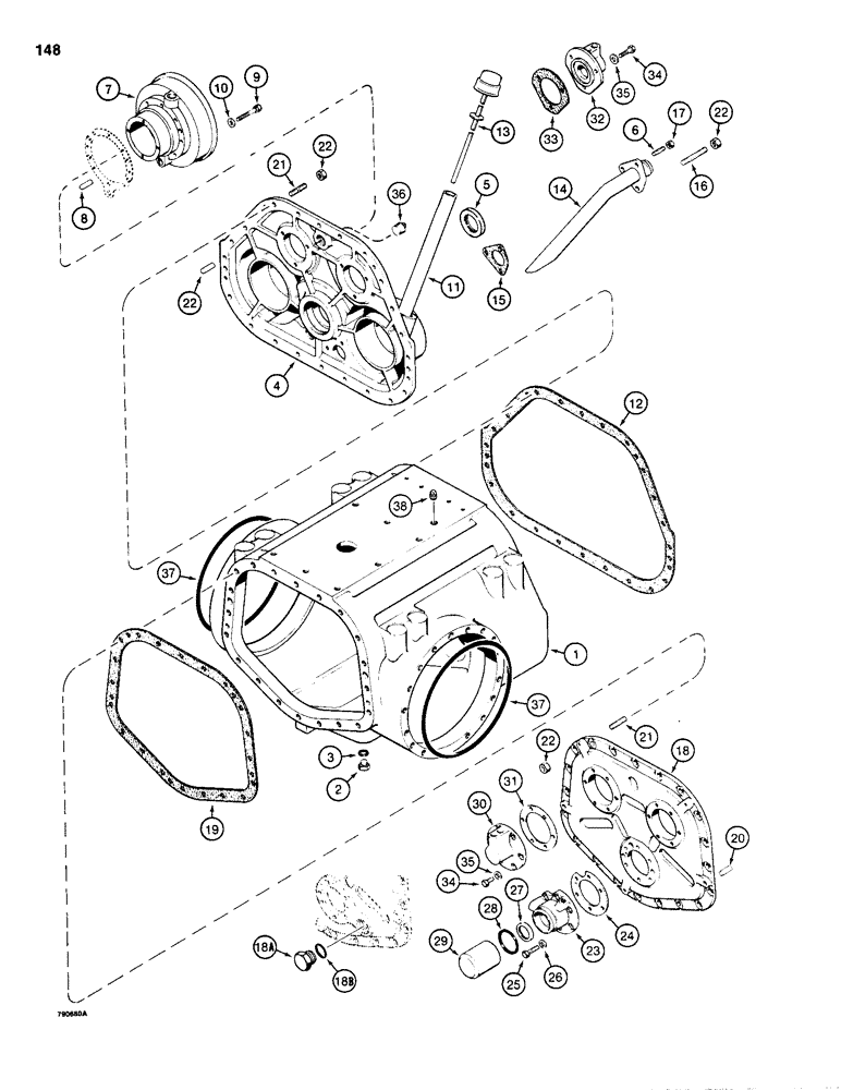 Схема запчастей Case 1150B - (148) - TRANSMISSION HOUSING, COVERS, AND DIPSTICK (03) - TRANSMISSION