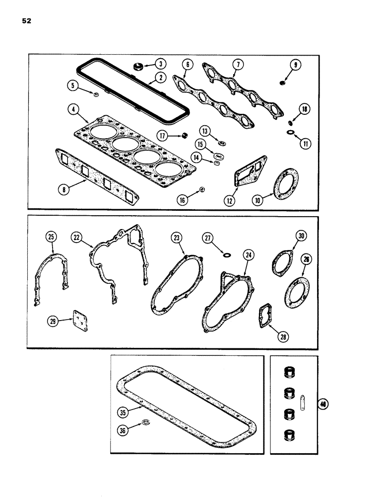 Схема запчастей Case 1835 - (052) - ENGINE GASKET KITS, 188 DIESEL ENGINE (02) - ENGINE