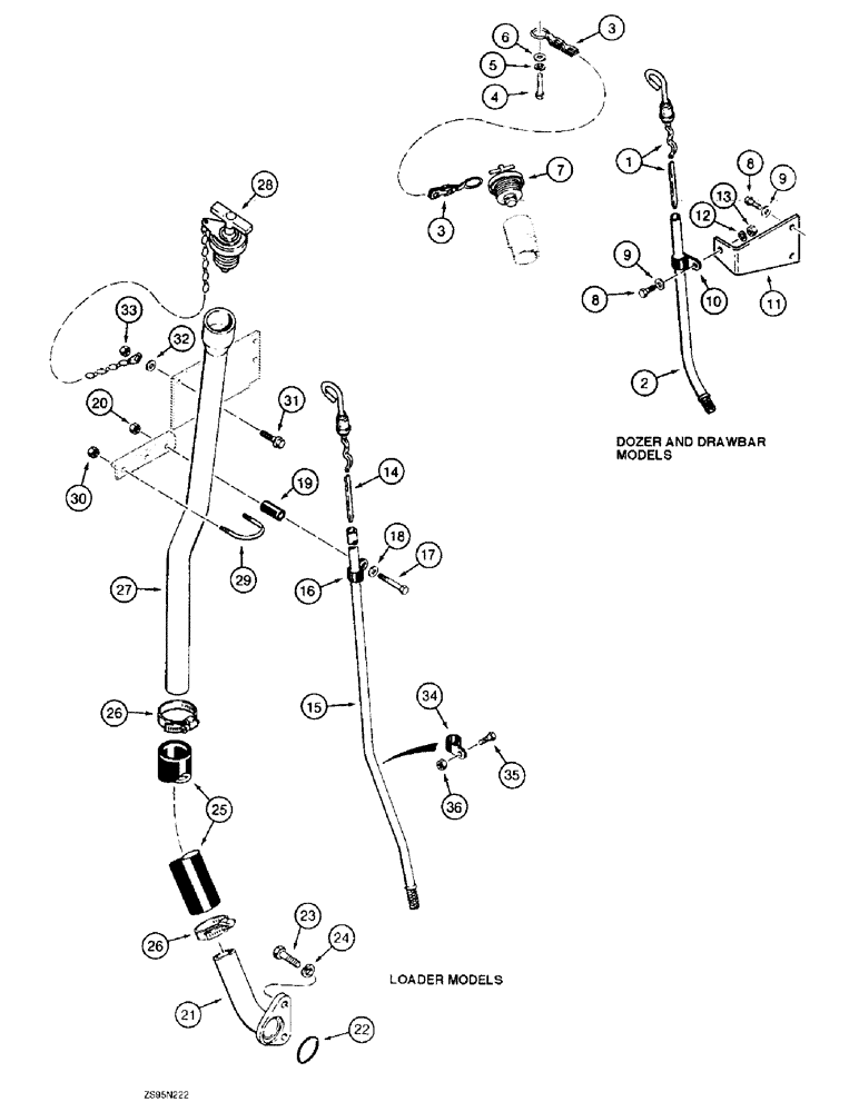 Схема запчастей Case 1155E - (2-114) - ENG DIPSTICK & FILLER TUBE, 6-830 & 6T-830 ENG, ALL DZRS EXCEPT 62" GUAGE LONG TRACK & DRAWBAR MODEL (02) - ENGINE