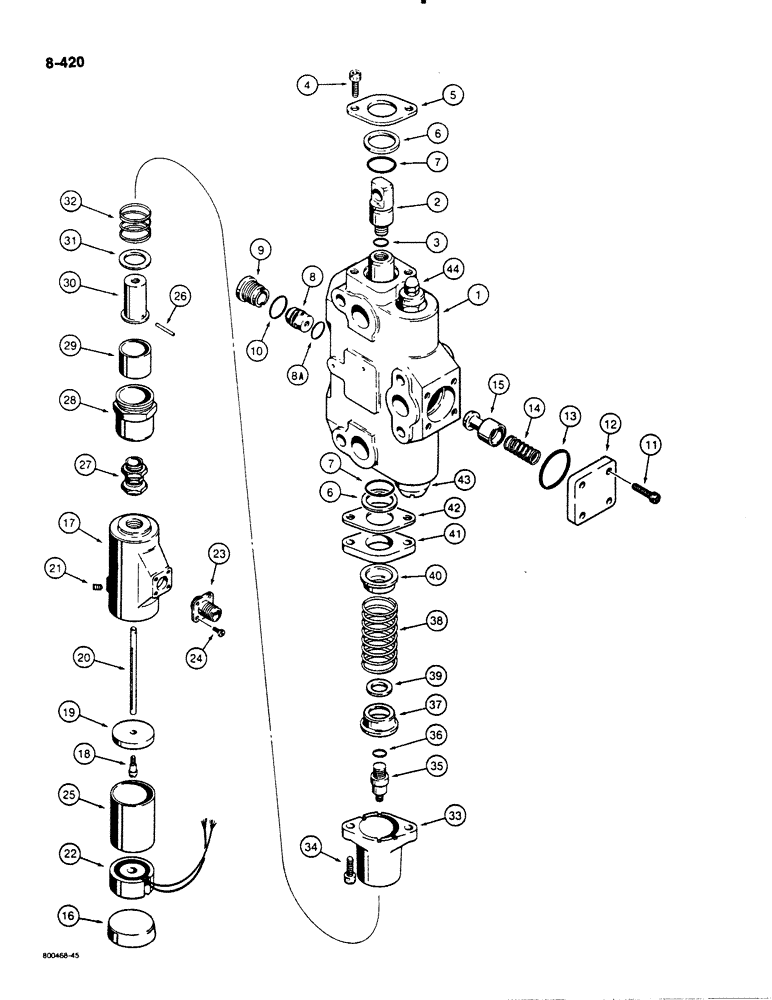 Схема запчастей Case 1455B - (8-420) - LOADER BUCKET TILT SECTION, WITH MAGNETIC DETENT (08) - HYDRAULICS