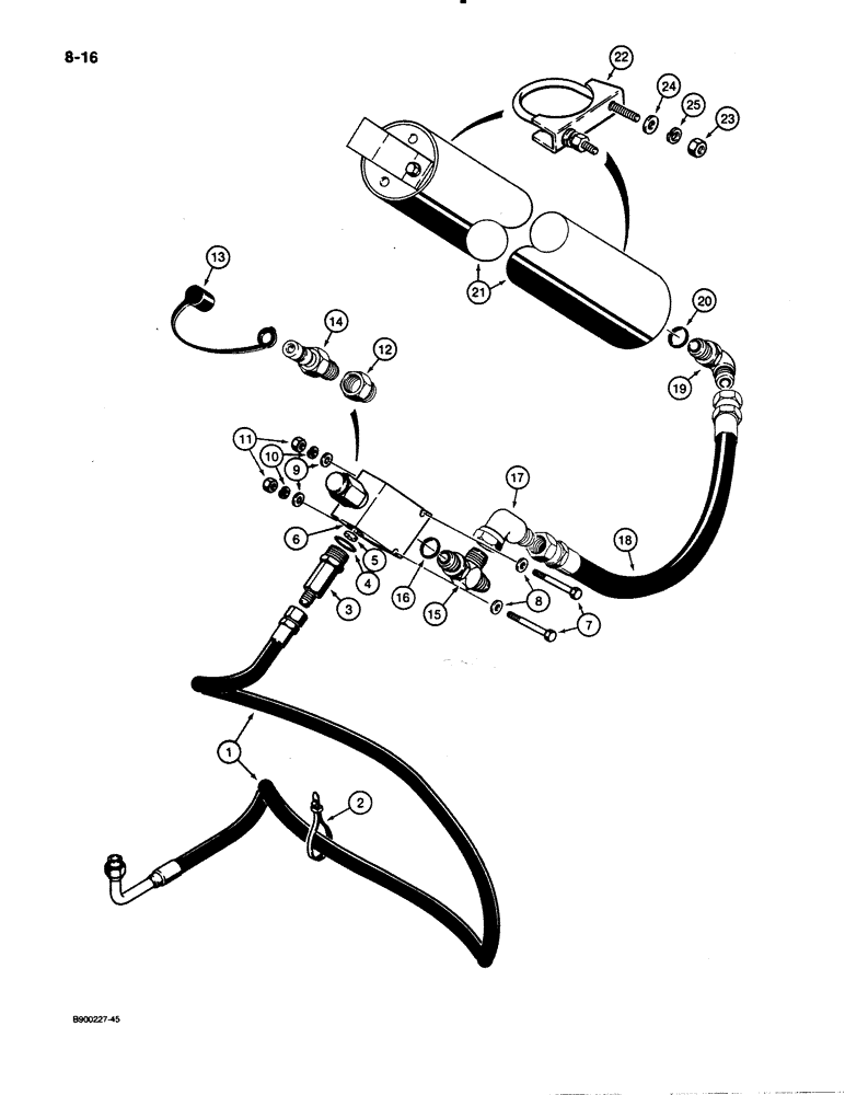 Схема запчастей Case W30 - (8-16) - REMOTE LOADER CTRL CIRCUIT, SUPPLY LINE, PRES. REDUCING VALVE TO ACCUMLTR P.I.N. 802P6007P AND AFTER (08) - HYDRAULICS