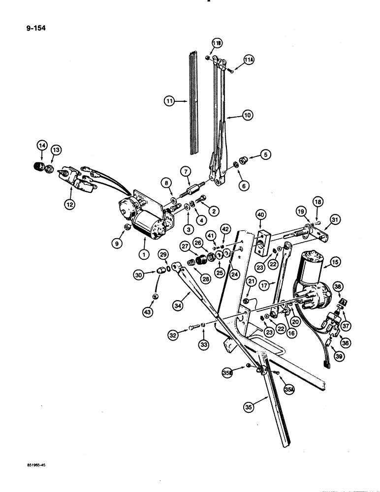 Схема запчастей Case 480E - (9-154) - FRONT AND REAR WINDSHIELD WIPERS, 480E MODELS ONLY (09) - CHASSIS/ATTACHMENTS