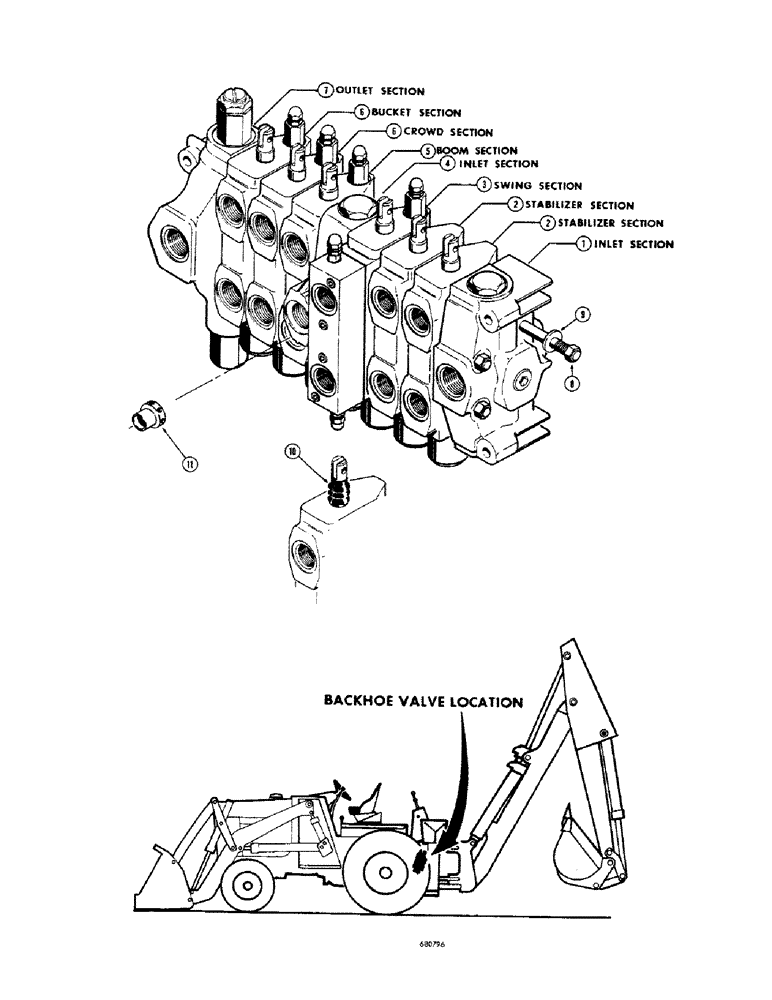 Схема запчастей Case 680CK - (366) - L53732 BACKHOE CONTROL VALVE, (TRACTOR SER. NO. 9108595 AND (35) - HYDRAULIC SYSTEMS