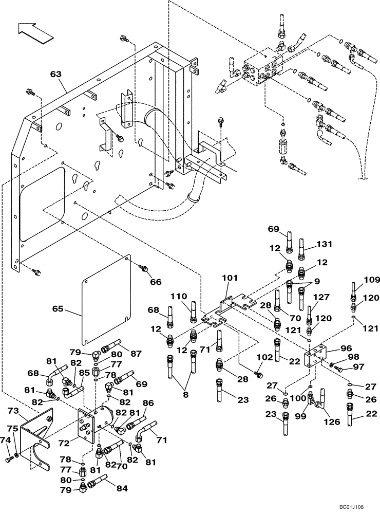 Схема запчастей Case CX210N - (08-21C) - PILOT CONTROL LINES, PARTITION - MODELS WITH LOAD HOLD & CONTROL SELECTOR VALVE (08) - HYDRAULICS