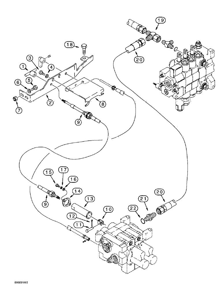 Схема запчастей Case 580SL - (8-072) - BACKHOE AUXILIARY HIGH FLOW UPGRADE PARTS, CONTROL CABLES TO AUXILIARY VALVE (08) - HYDRAULICS