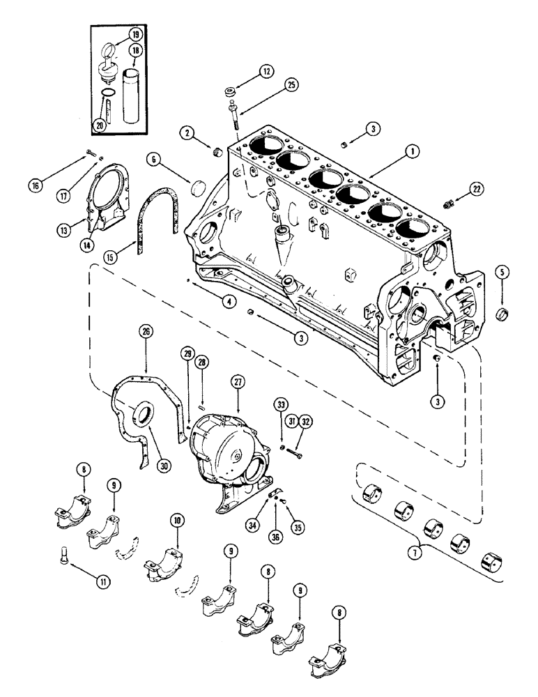 Схема запчастей Case W10 - (012) - CYLINDER BLOCK ASSEMBLY, CASTING NO. A23461 (02) - ENGINE