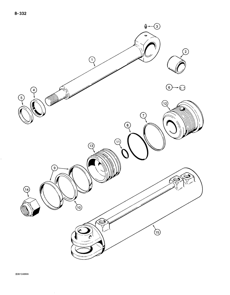 Схема запчастей Case 780C - (8-332) - D143217 LOADER CLAM CYLINDER, USED WITH 1-3/4 CUBIC YARD CLAM BUCKET (08) - HYDRAULICS