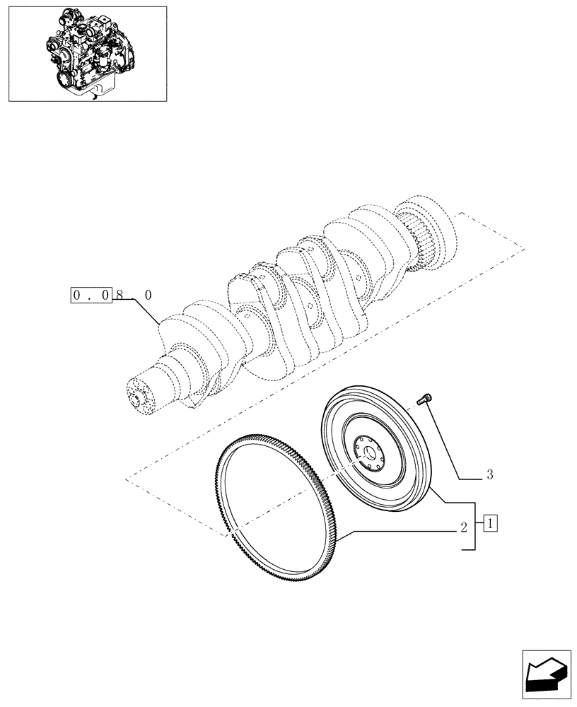 Схема запчастей Case F4DFE613G - (0.08.3[01]) - FLYWHEEL - ENGINE (504024611) 