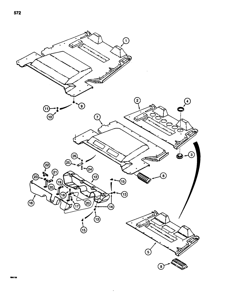 Схема запчастей Case 580SD - (572) - CAB HEADLINER AND WINDSHIELD WIPER COVERS (09) - CHASSIS/ATTACHMENTS