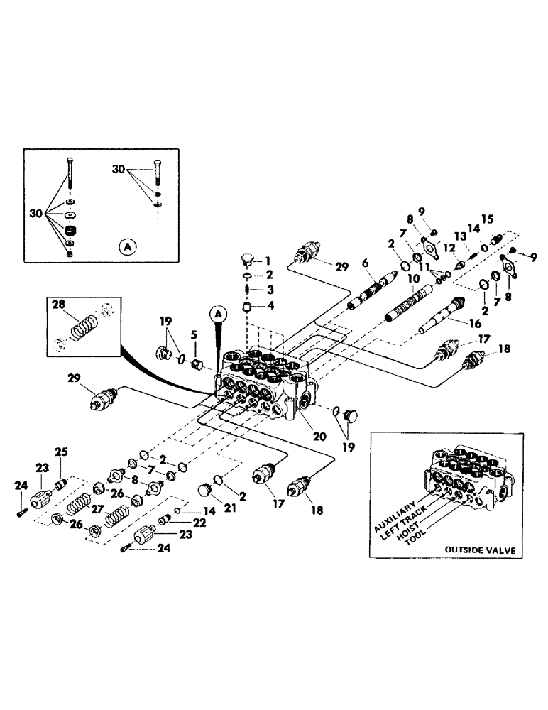 Схема запчастей Case 50 - (127) - 4-SPOOL MAIN CONTROL VALVE, (USED WITH AUXILIARY, HOIST, LEFT TRACK AND TOOL) (35) - HYDRAULIC SYSTEMS