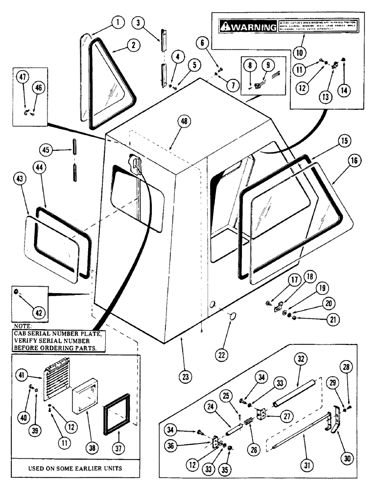 Схема запчастей Case 50 - (080) - CAB AND ATTACHING PARTS, (USED ON UNITS W/ CAB SN. A306825 & BEFORE) (90) - PLATFORM, CAB, BODYWORK AND DECALS