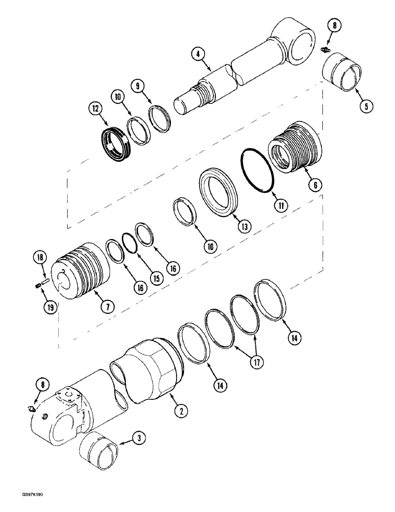 Схема запчастей Case 888 - (8G-24) - TOOL CYLINDER, P.I.N. 15401 THRU 15651, P.I.N. 106801 AND AFTER (08) - HYDRAULICS