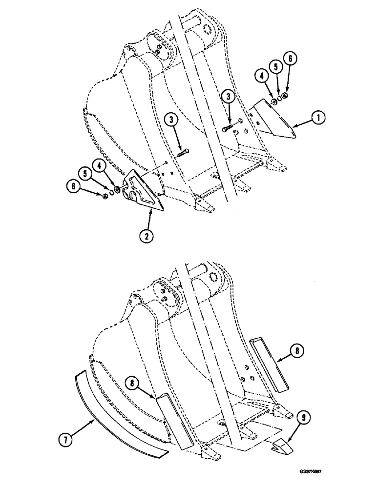 Схема запчастей Case 220B - (9-072) - BACKHOE BUCKET CUTTER OPTIONS, WITH ONE-PIECE TOOTH RETAINING CONFIGURATION (09) - CHASSIS