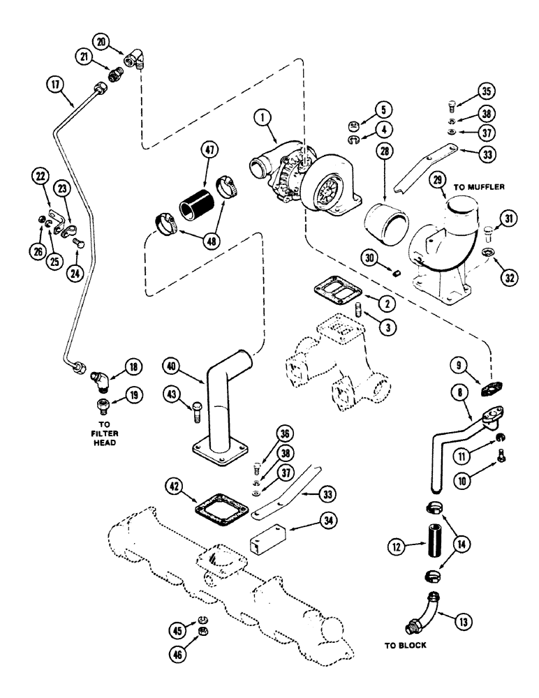 Схема запчастей Case 40 - (010) - TURBOCHARGER SYSTEM, 504BDT ENGINE (10) - ENGINE