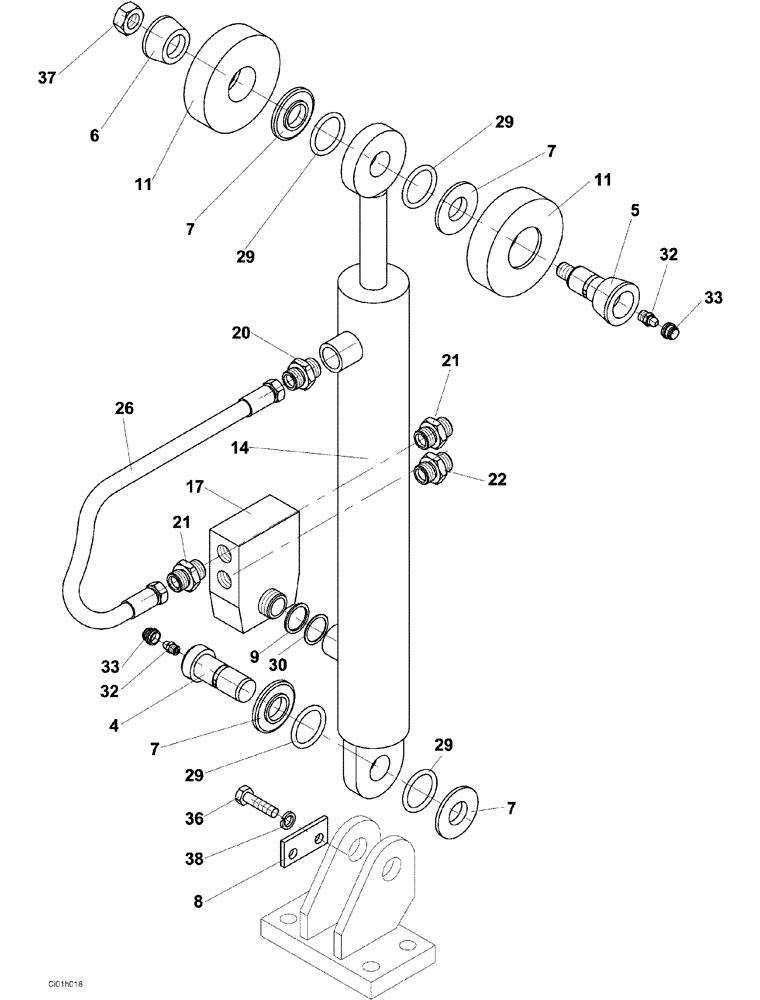 Схема запчастей Case SV223 - (10-006-00[01]) - HYDRAULIC CIRCUIT - OPERATORS COMPARTMENT TILTING CYLINDER (07) - HYDRAULIC SYSTEM