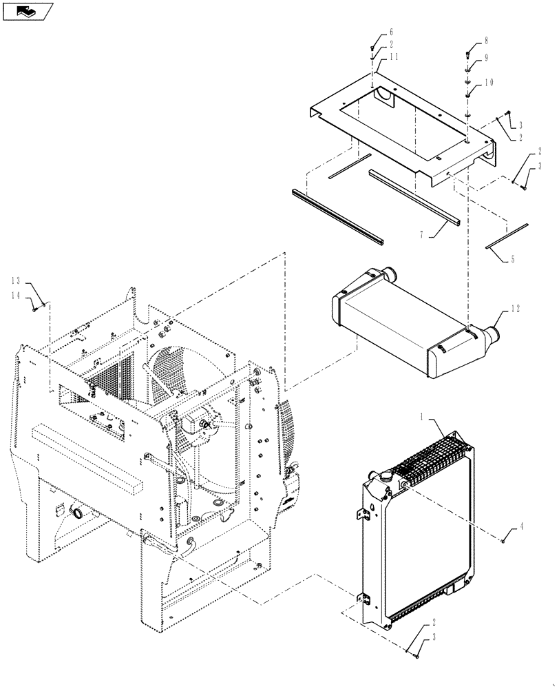 Схема запчастей Case 621F - (10.408.01[01]) - VAR 482931 - RADIATOR, CHARGE AIR COOLER INSTALLATION, HEAVY DUTY (10) - ENGINE