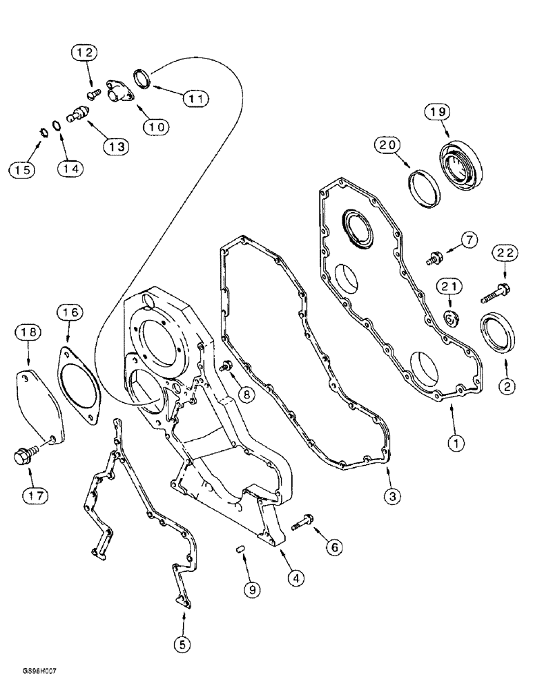 Схема запчастей Case 586E - (2-19A) - FRONT GEAR COVER, P.I.N. JJG0251722 AND AFTER, 4-390 EMISSIONS CERTIFIED ENGINE (02) - ENGINE