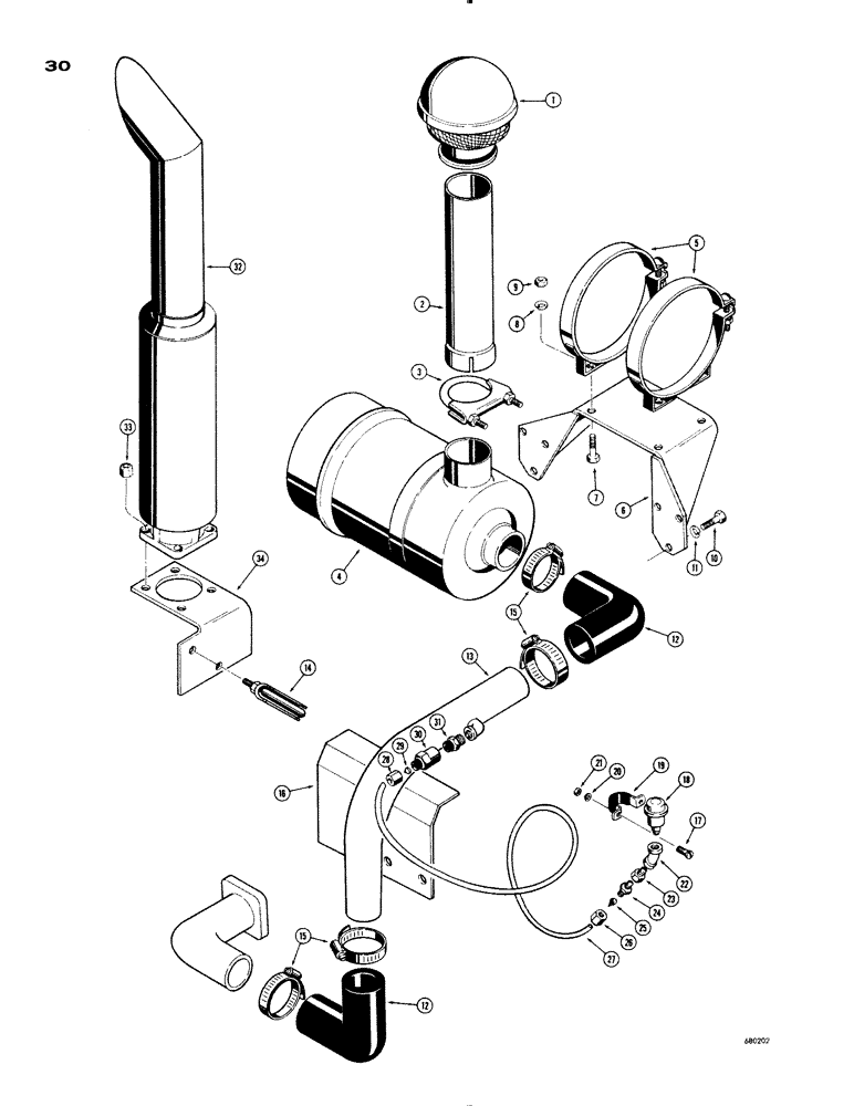 Схема запчастей Case 1150 - (030) - MUFFLER AND DRY TYPE AIR CLEANER (01) - ENGINE