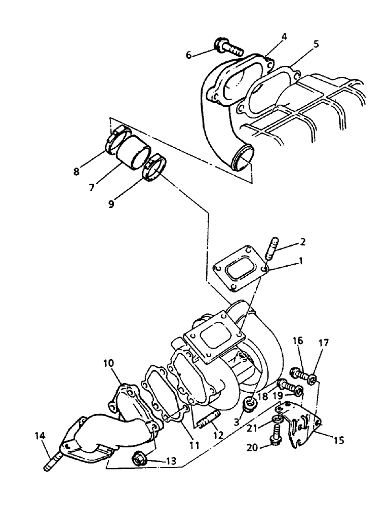 Схема запчастей Case 221B - (2-54) - TURBOCHARGER, 121B (DAH1215912-) / 221B (DAH2215913-) (02) - ENGINE