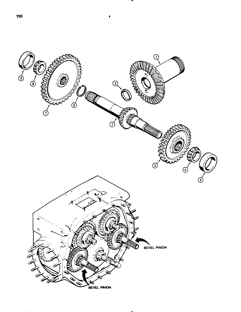 Схема запчастей Case 450B - (110) - TRANSMISSION BEVEL PINION AND SHAFT (03) - TRANSMISSION