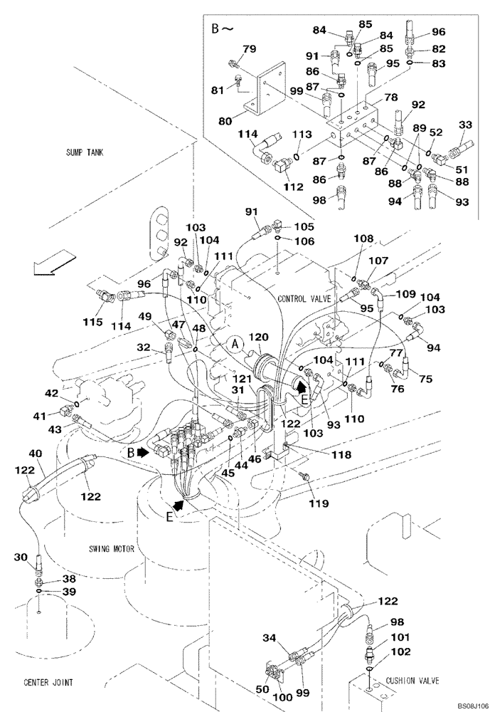 Схема запчастей Case CX800B - (08-54) - HYDRAULIC CIRCUIT - PILOT PRESSURE, RETURN LINES (08) - HYDRAULICS