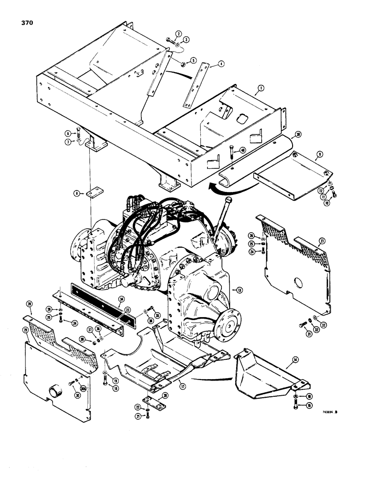 Схема запчастей Case 1450 - (370) - REAR FRAME AND TRANSMISSION GUARDS, LOADER MODELS (09) - CHASSIS/ATTACHMENTS