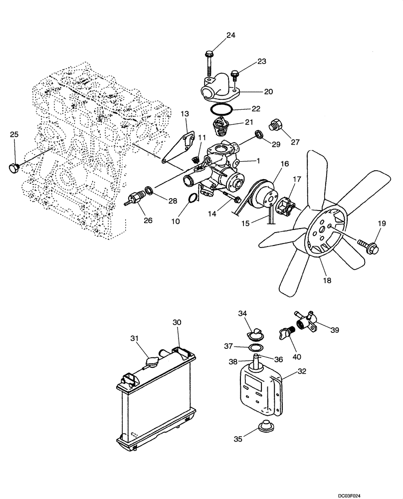 Схема запчастей Case CX14 - (02-08[00]) - WATER PUMP SYSTEM (02) - ENGINE