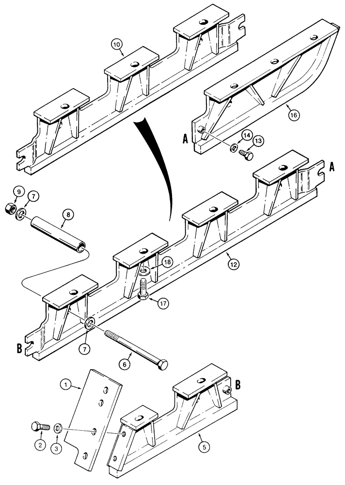 Схема запчастей Case 855E - (5-10) - TRACK GUARDS (11) - TRACKS/STEERING