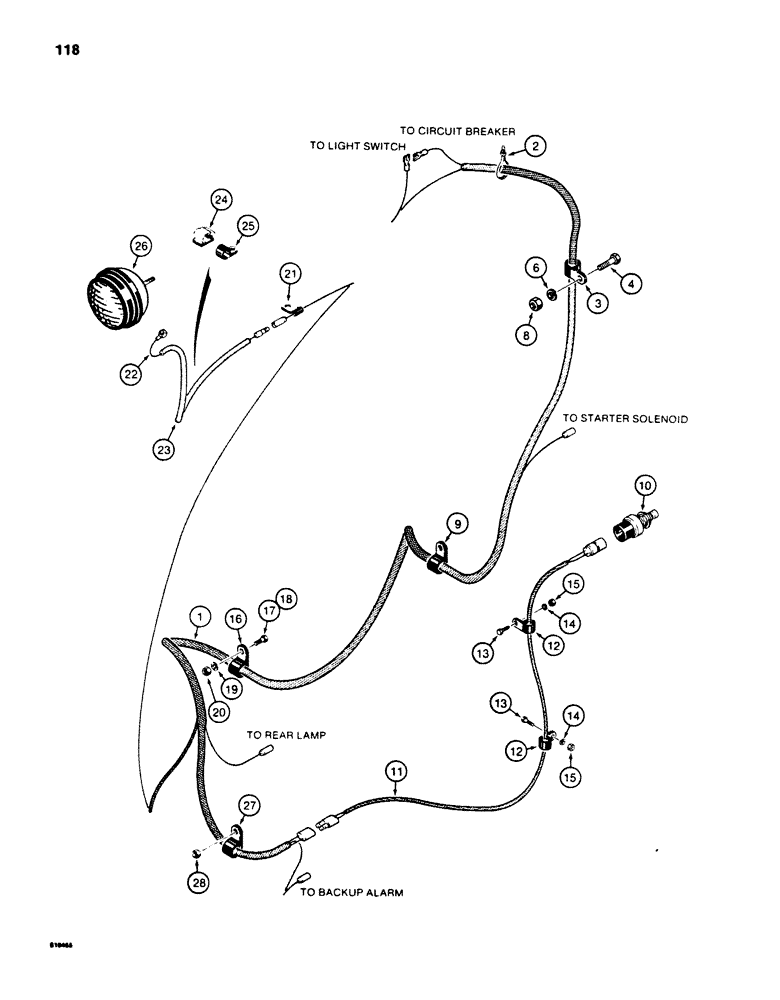 Схема запчастей Case 850B - (118) - REAR ELEC. WIRING, REAR WIRING HARNESS TO INSTR. PANEL & REAR LAMP, USED ON TRAC. SN 7400001 & AFTER (06) - ELECTRICAL SYSTEMS