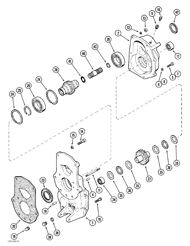 Схема запчастей Case 480F - (6-62) - TRANSAXLE TRANSFER GEAR BOX, 4 WHEEL DRIVE (06) - POWER TRAIN