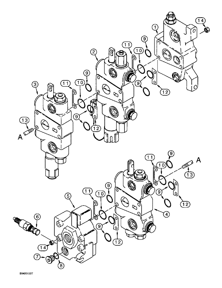 Схема запчастей Case 590SL - (8-086) - LOADER CONTROL VALVE, THREE SPOOL (08) - HYDRAULICS