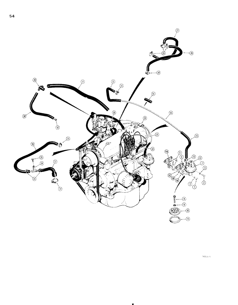 Схема запчастей Case 1830 - (054) - CARBURETOR LINES AND FUEL PUMP FOR MODELS WITH GEAR DRIVEN GOVERNOR (10) - ENGINE