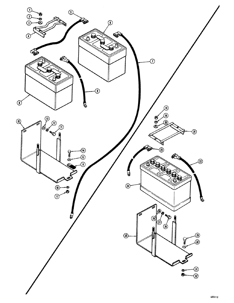 Схема запчастей Case 680CK - (070) - BATTERIES AND CABLES, (267) DIESEL ENGINE (55) - ELECTRICAL SYSTEMS