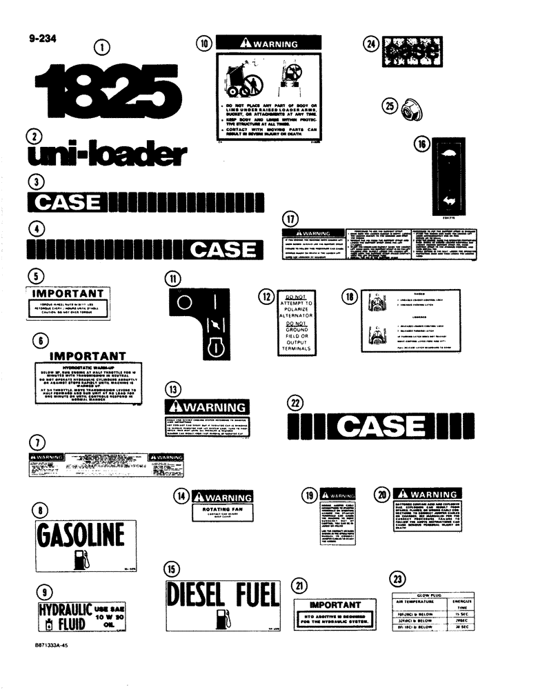 Схема запчастей Case 1825 - (9-234) - DECALS, GERMAN (09) - CHASSIS/ATTACHMENTS