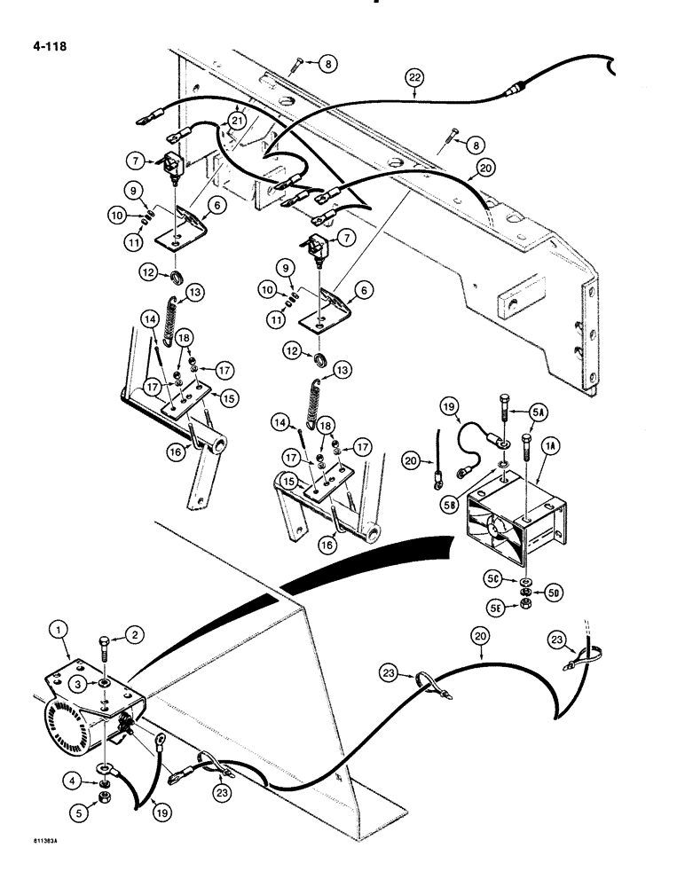 Схема запчастей Case 1835B - (4-118) - BACKUP ALARM (04) - ELECTRICAL SYSTEMS