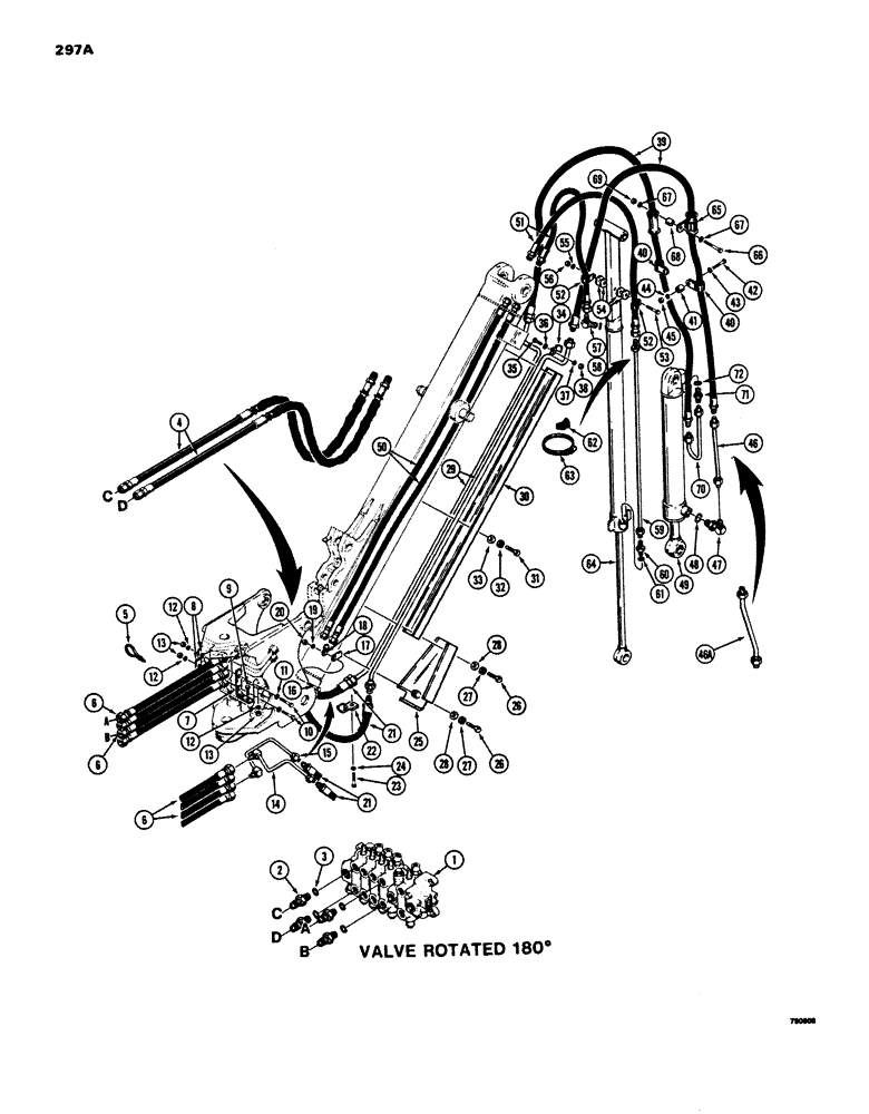 Схема запчастей Case 680E - (297A) - BACKHOE EXTENDABLE DIPPER HYDRAULIC CIRCUIT, TRACTOR SN. (35) - HYDRAULIC SYSTEMS